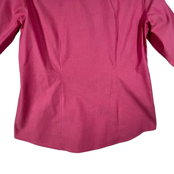 Foxcroft Womens Button Front Top Size 8 Fitted Red Pink Non Iron 3/4 Sleeve - Picture 7 of 13